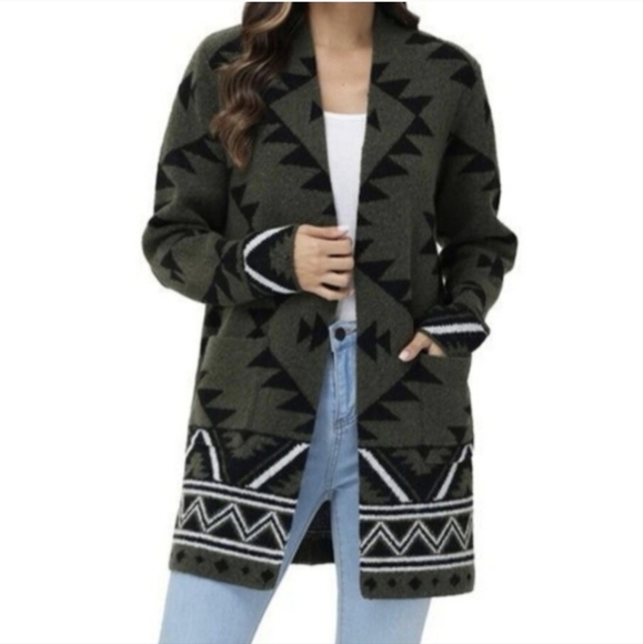 Frye The Cozy Cardigan Women's Southwestern Open Front Longline Sweater - Size L - Picture 1 of 16